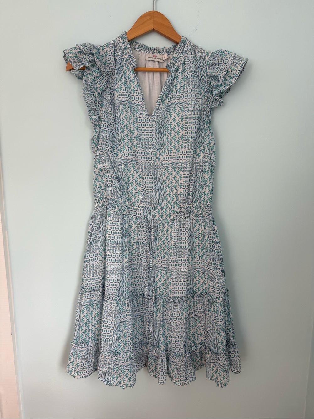 Vineyard Vines Light Blue & White Patterned Midi Dress